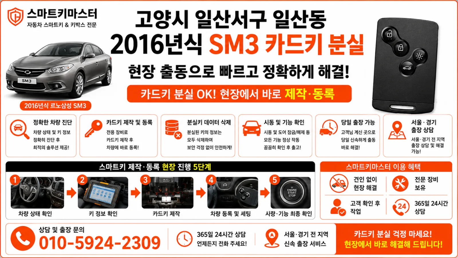 고양시 일산서구 일산동 2016년식 SM3 스마트키분실 스마트키마스터
