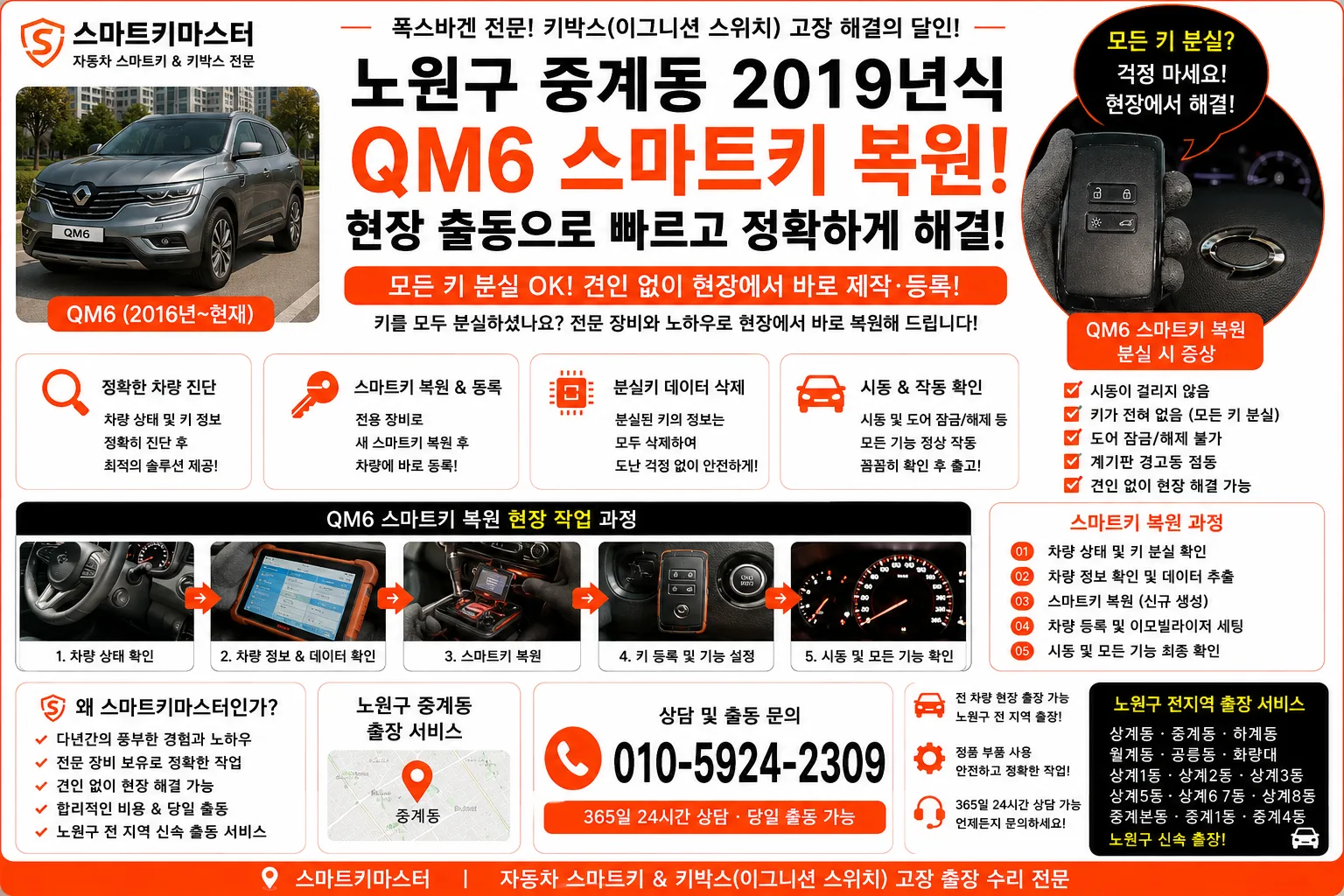 노원구 중계동 2019년식 QM6 예비키복원 스마트키마스터