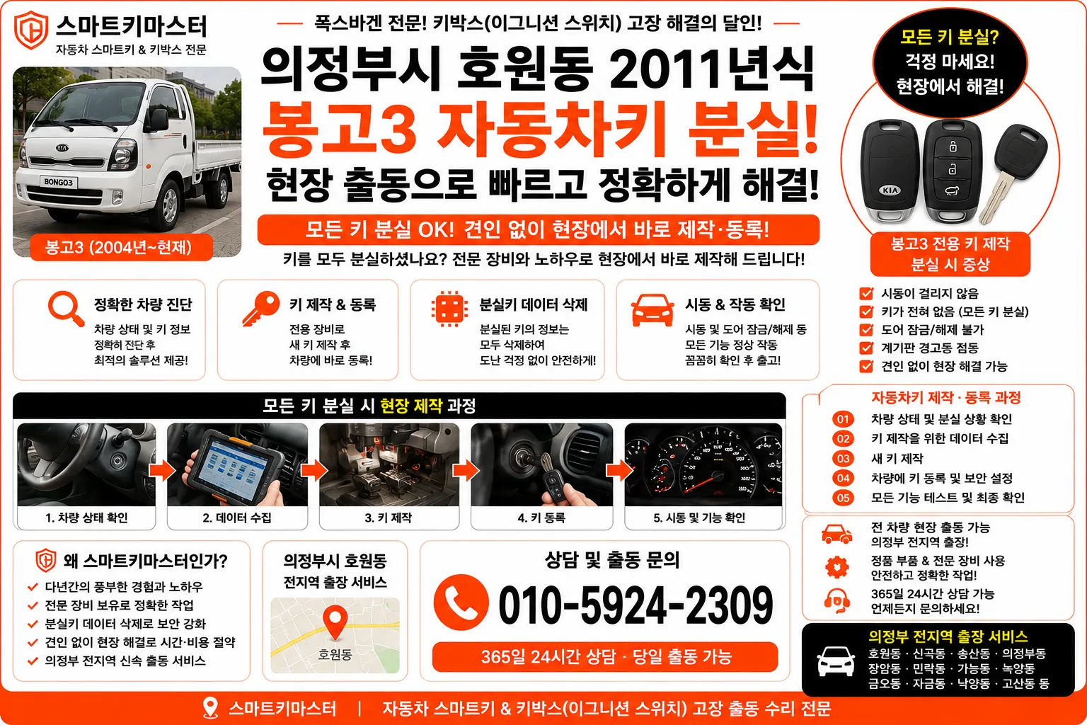 의정부시 호원동 2011년식 봉고3 키복원 스마트키마스터