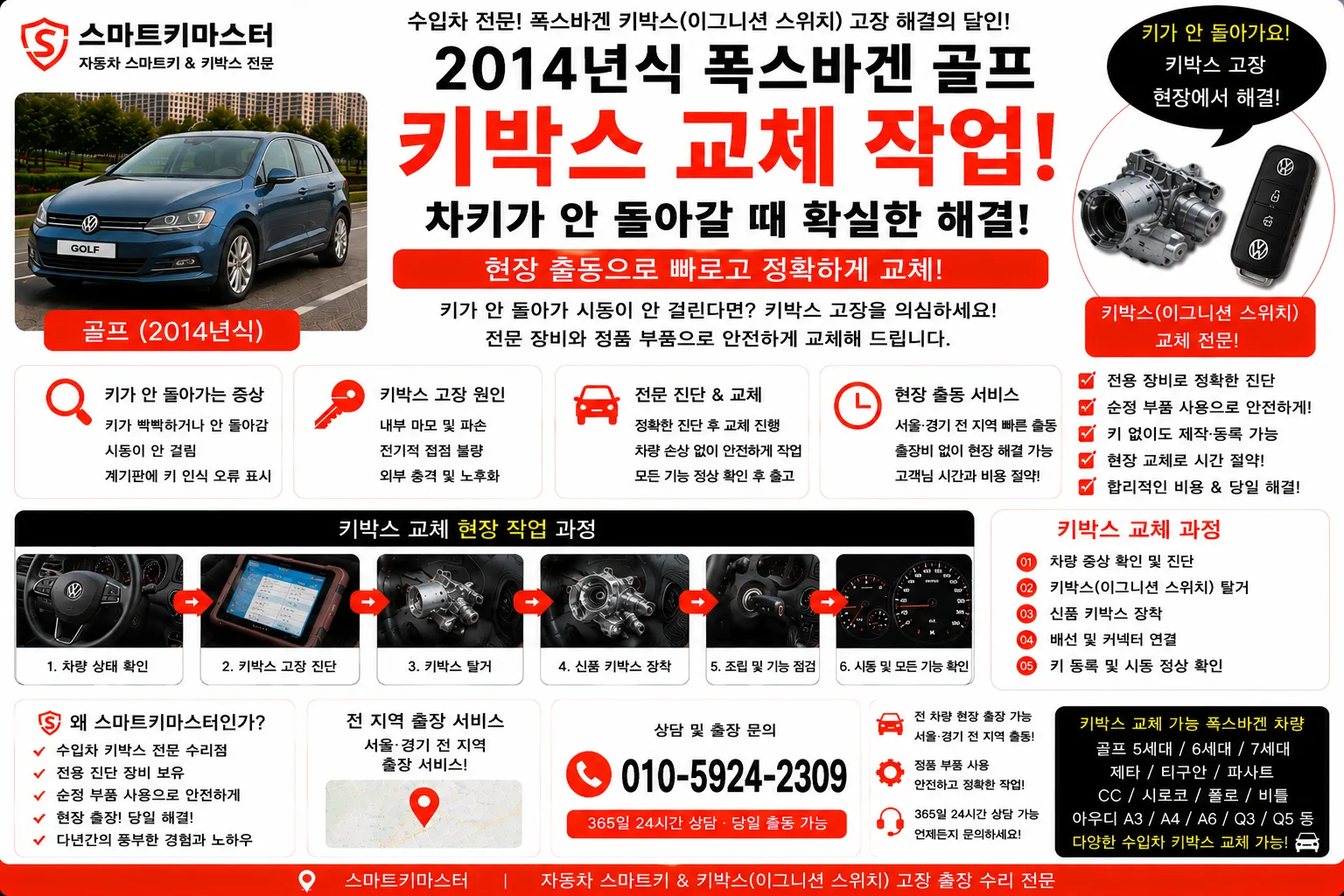 2014년식 폭스바겐 골프 폭스바겐 e골프 키박스 교체, 차량키 회전 불량 해결 스마트키마스터