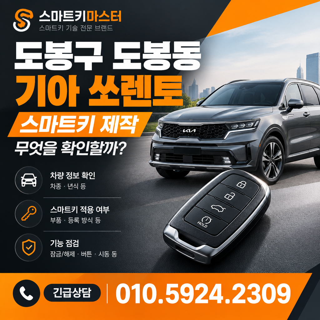 도봉구 도봉동 2026년식 기아 쏘렌토 스마트키 제작, 무엇을 확인할까?
