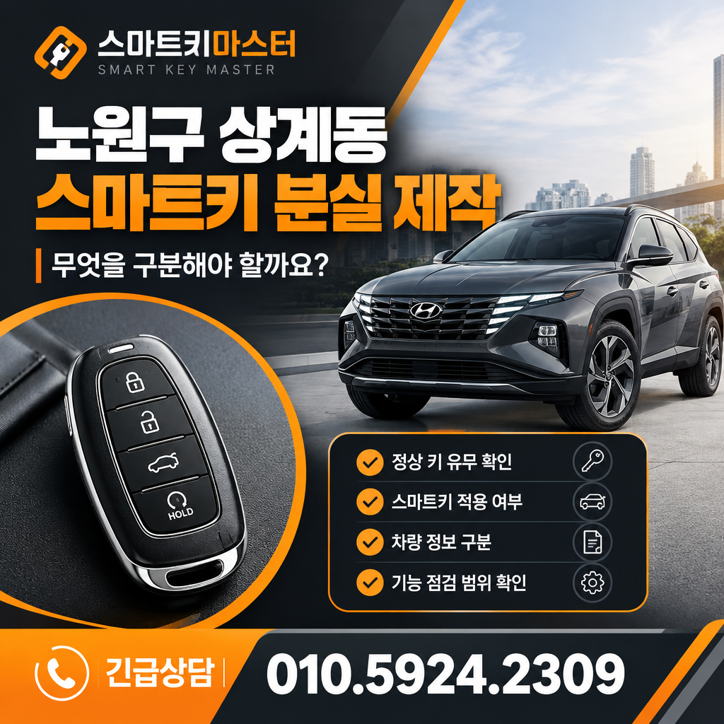 노원구 상계동 2021년식 투싼 NX4 스마트키 분실 제작, 무엇을 구분해야 할까요?