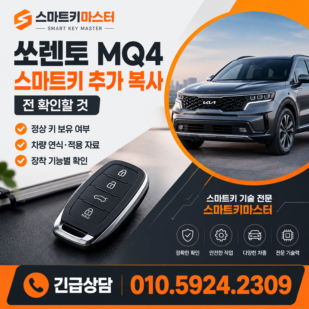 쏘렌토 MQ4 스마트키 추가 복사 전 확인할 것