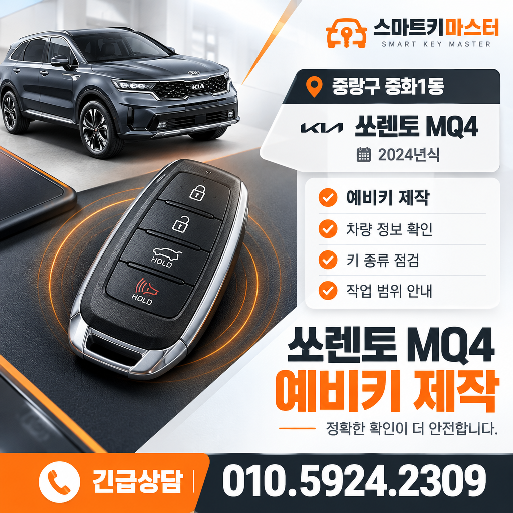 쏘렌토 MQ4 중랑구 중화1동 예비키 제작 작업범위 확인
